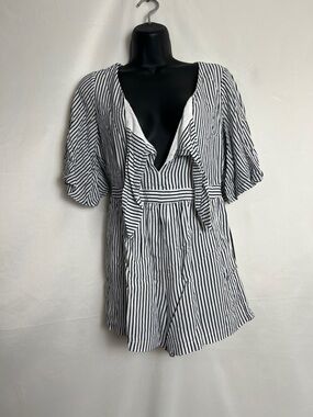 Abercrombie & Fitch Black and White Striped V-Neck Romper